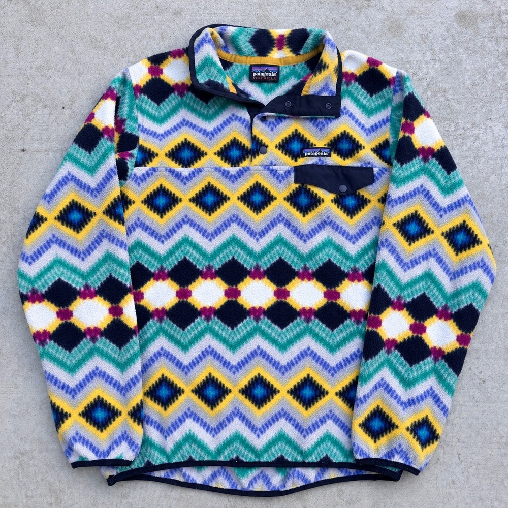 Patagonia Synchilla Snap-T Fleece Pullover Geometric Diamond Multi-Color Medium